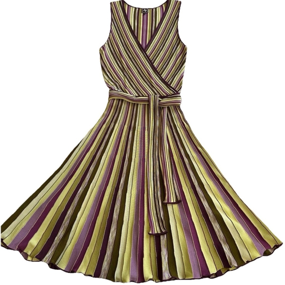 Adrienne Vittadini Chevron Stripe Knit Midi Dress-Earth Tone S-Y2K Midmod Boho